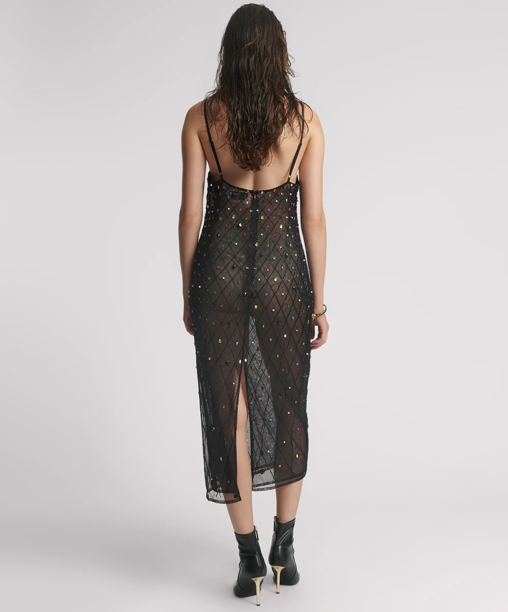 Stellar Jewel Hand Beaded Slip Midi Dress - Black - Image 4
