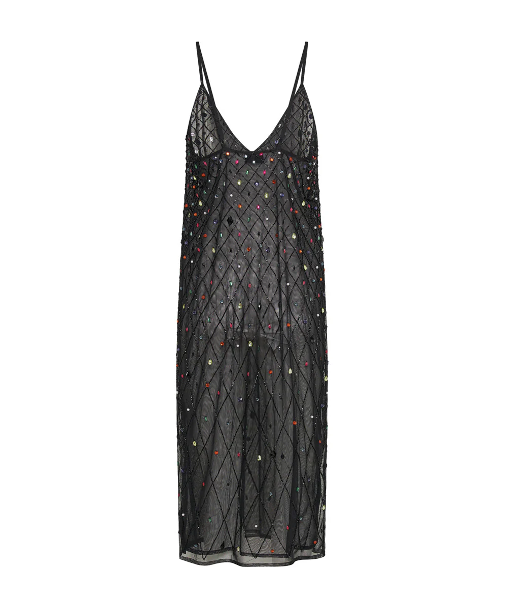 Stellar Jewel Hand Beaded Slip Midi Dress - Black - Image 6