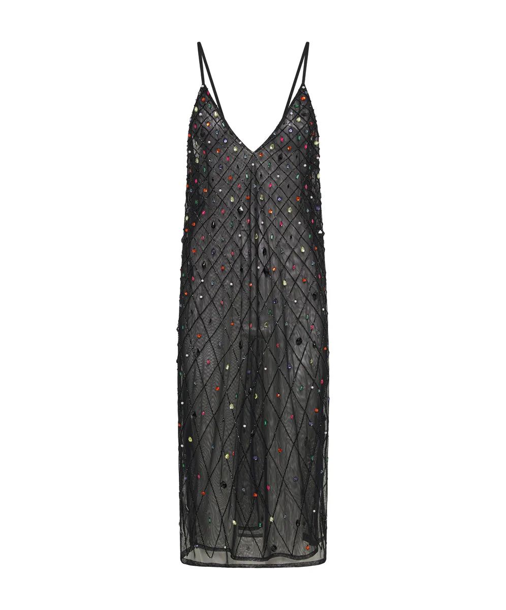 Stellar Jewel Hand Beaded Slip Midi Dress - Black - Image 7