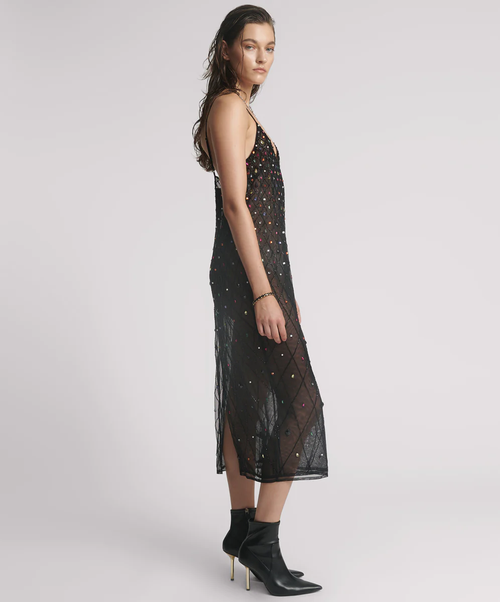 Stellar Jewel Hand Beaded Slip Midi Dress - Black - Image 8
