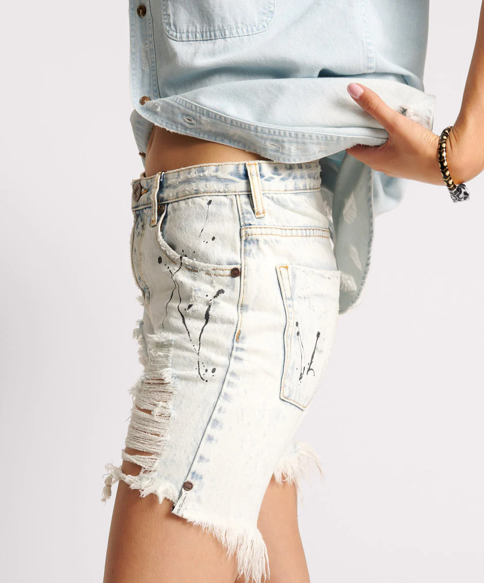 Stevies Low Waist Waist Long Length Boyfriend Denim Shorts - Florence Painted - Image 3