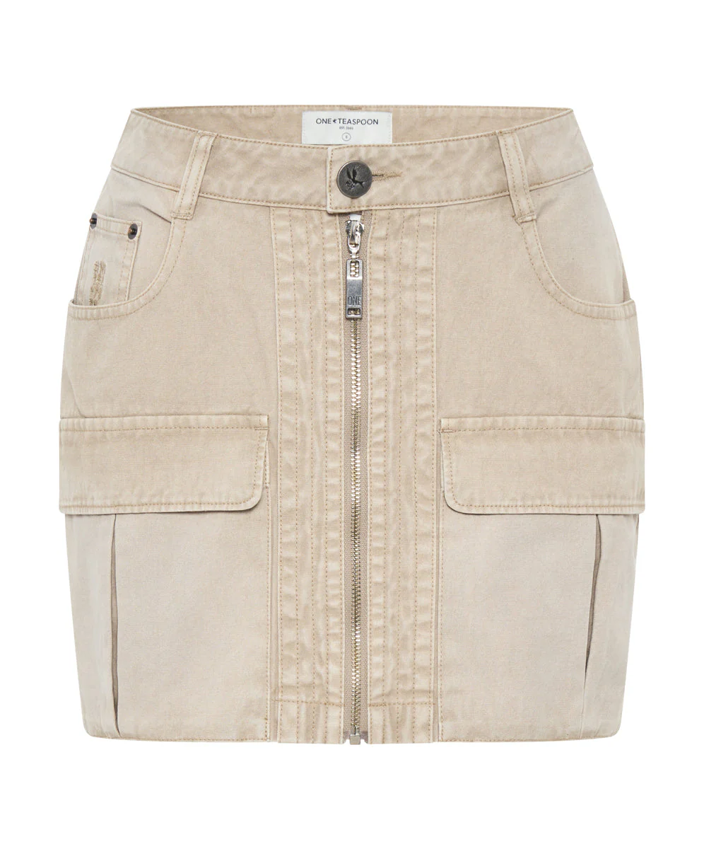 Canvas Viper High Waist Zip Mini Skirt - Stone - Image 6