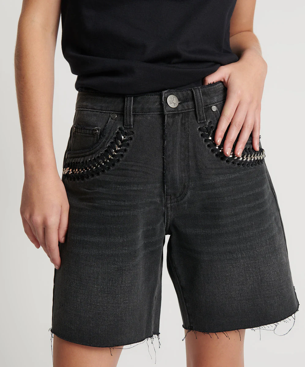 Jacksons Mid Waist Wide Leg Denim Shorts - Storm Grey - Image 2