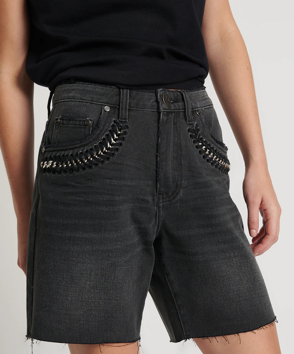 Jacksons Mid Waist Wide Leg Denim Shorts - Storm Grey - Image 5
