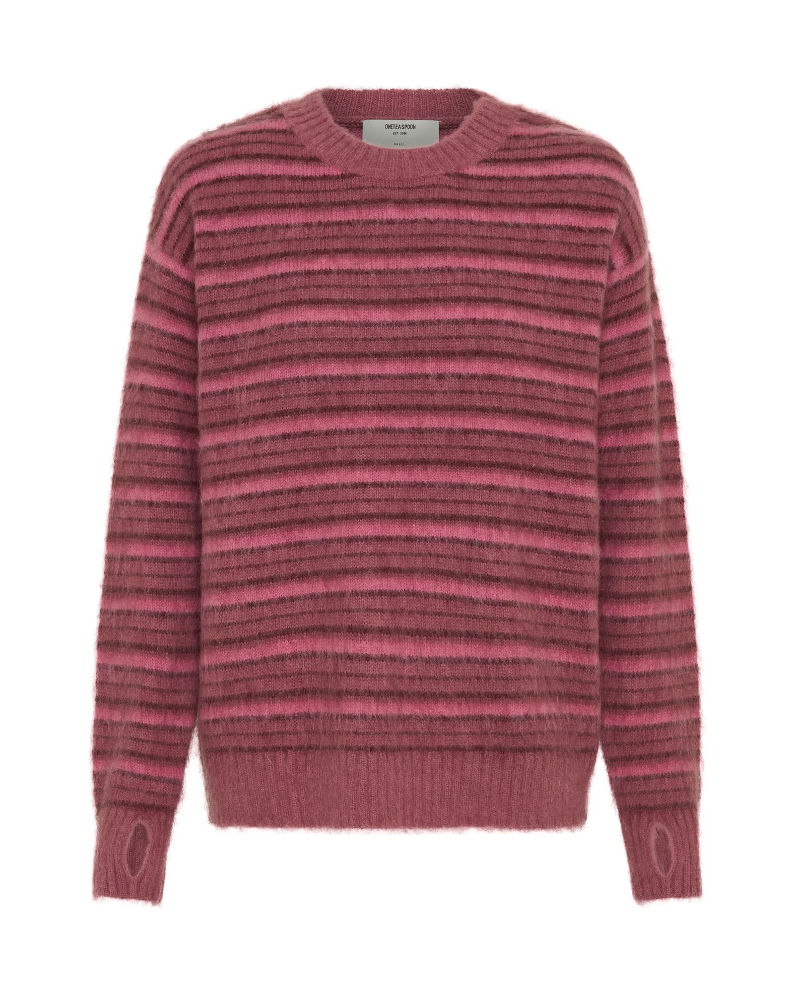 Striped Fluffy Mohair Knit Sweater - Pink Stripe - Image 10