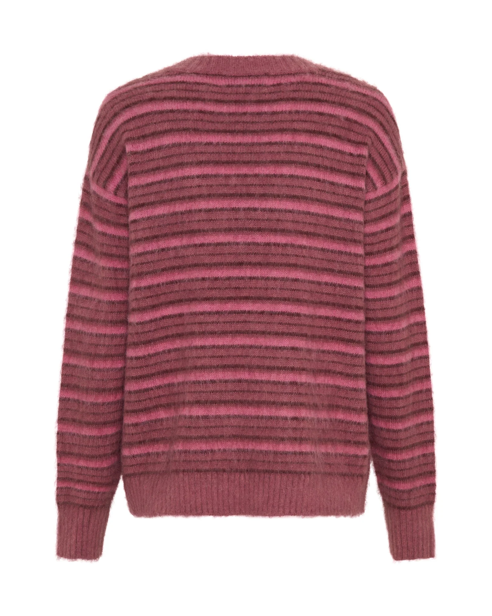 Striped Fluffy Mohair Knit Sweater - Pink Stripe - Image 11