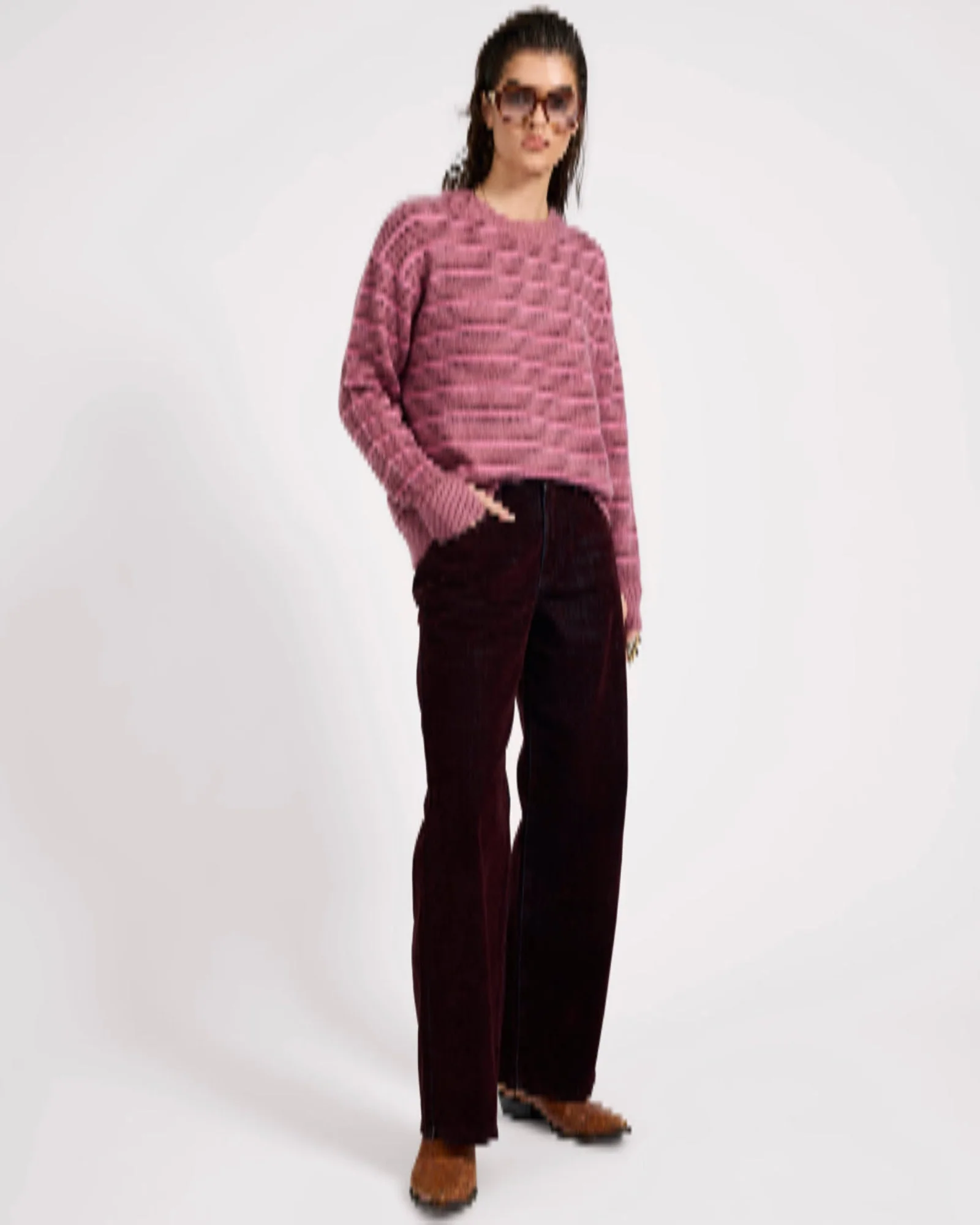 Striped Fluffy Mohair Knit Sweater - Pink Stripe - Image 7