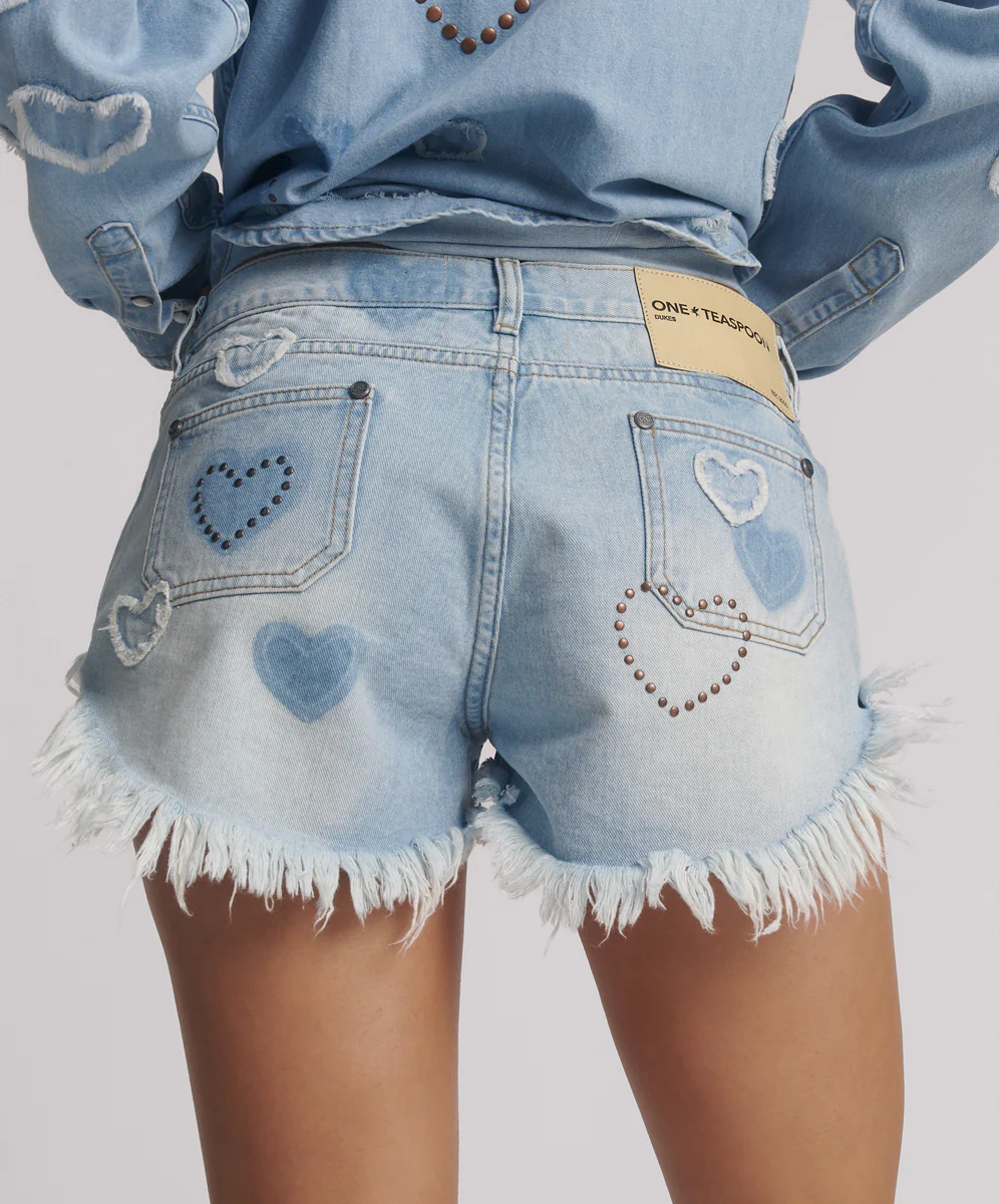 Retro Dukes Low Waist Mini Denim Shorts - Blue Heart - Image 5