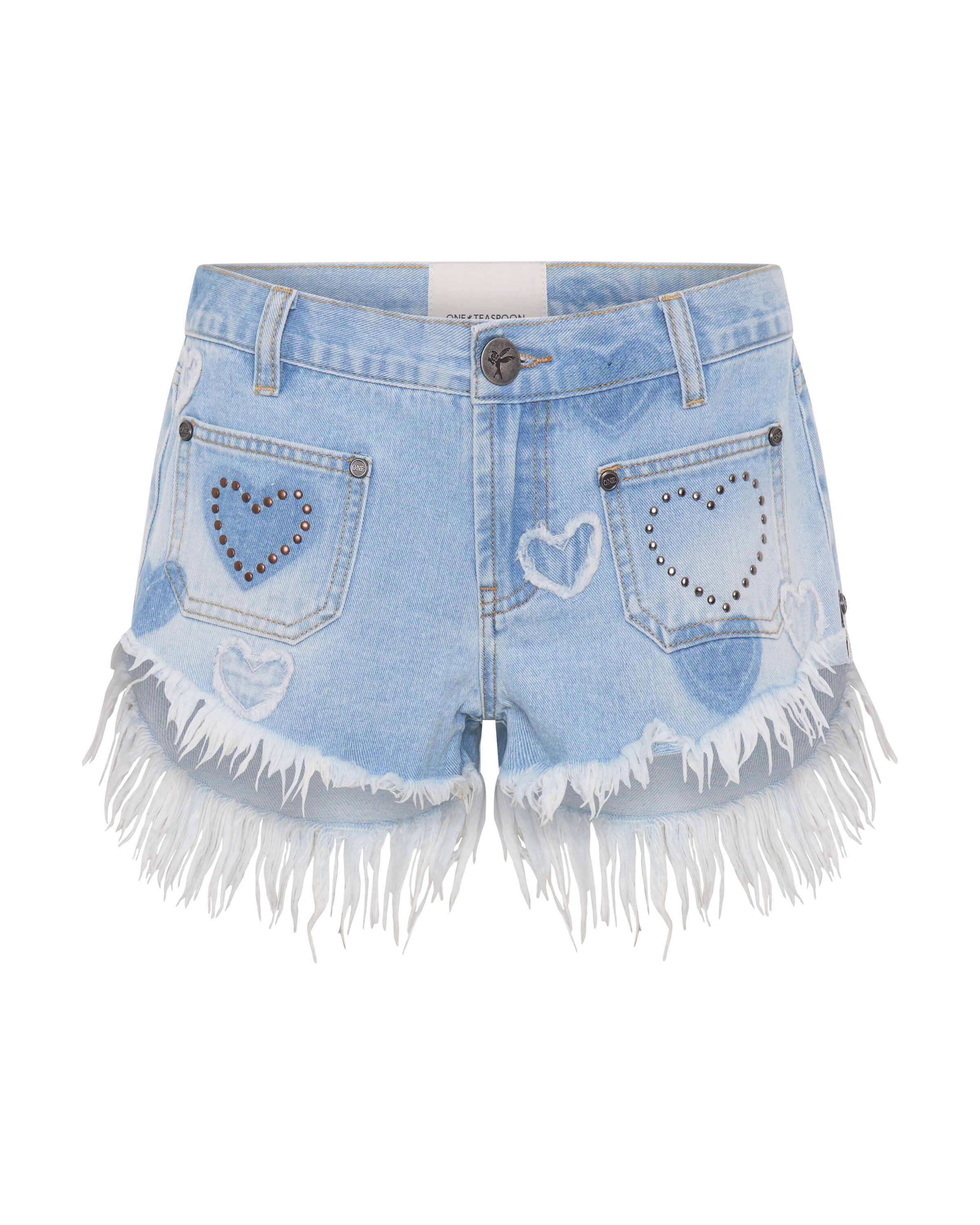 Retro Dukes Low Waist Mini Denim Shorts - Blue Heart - Image 8