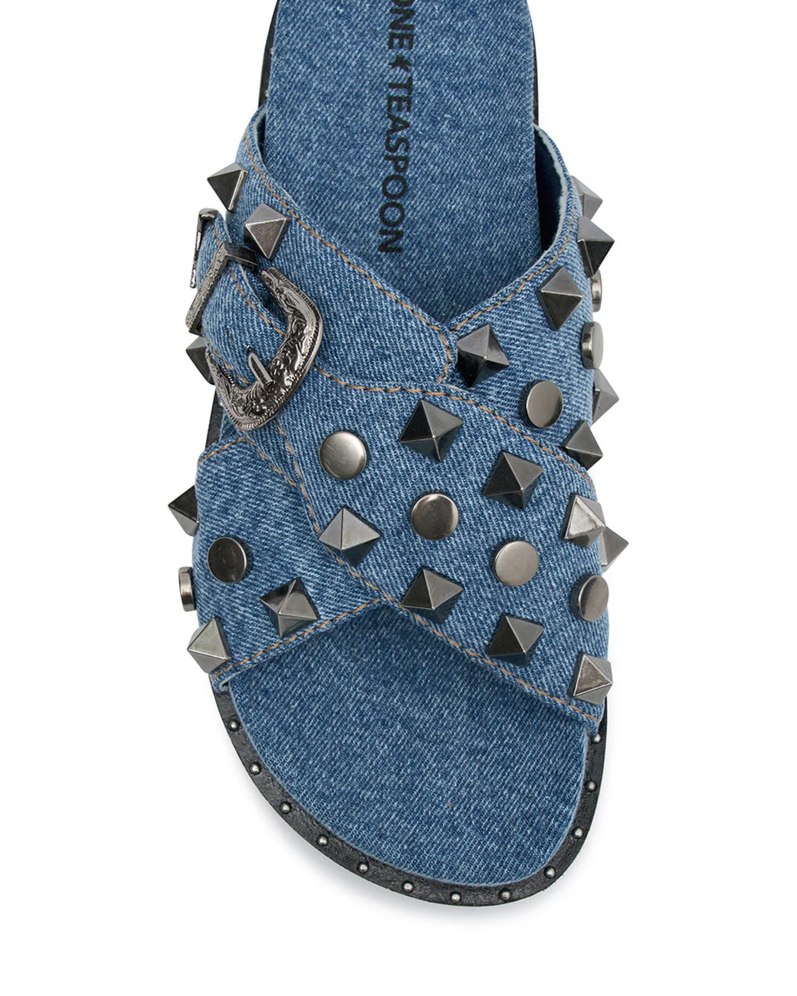 Studded Denim Iggy Slides - Blue - Image 6