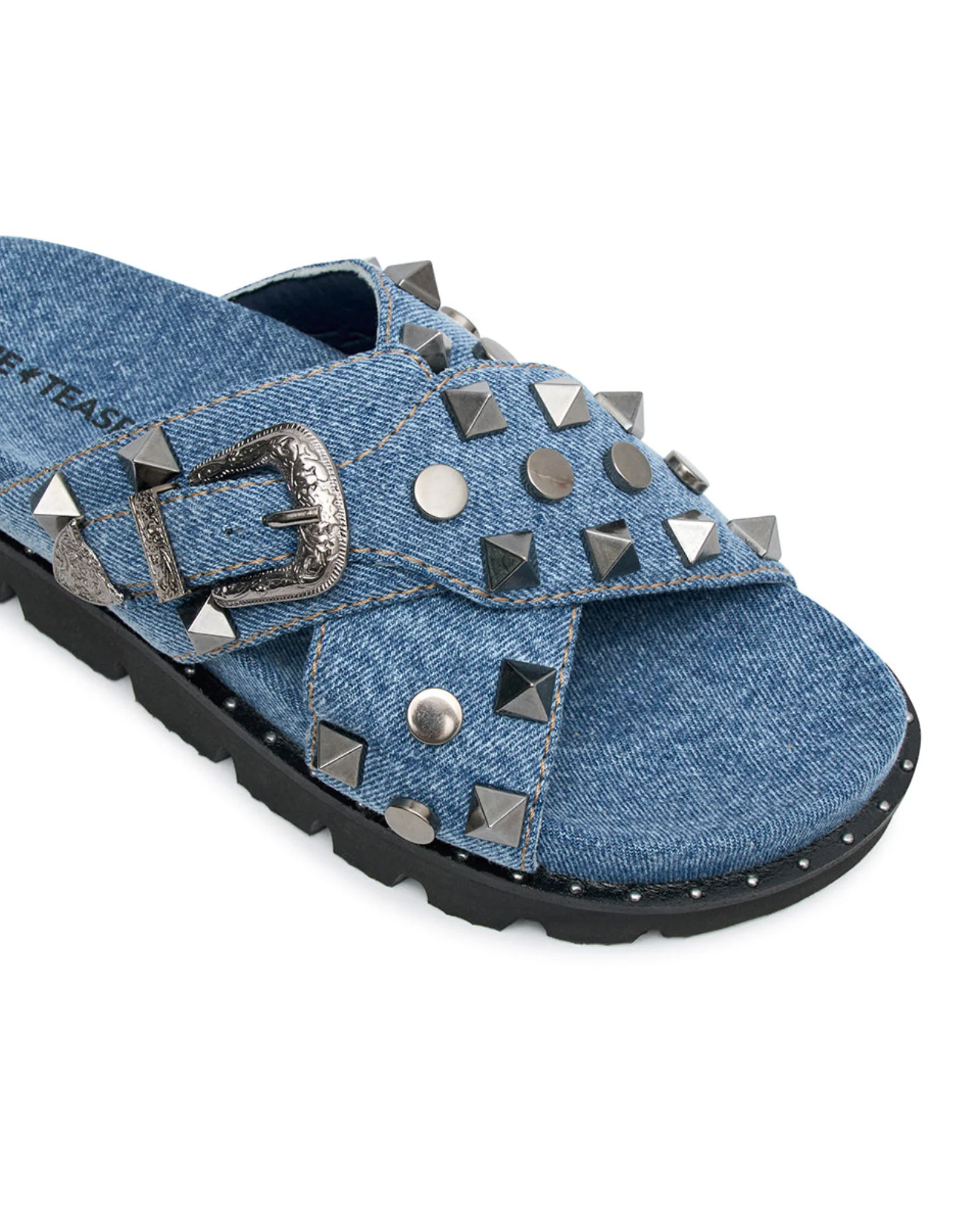Studded Denim Iggy Slides - Blue - Image 7