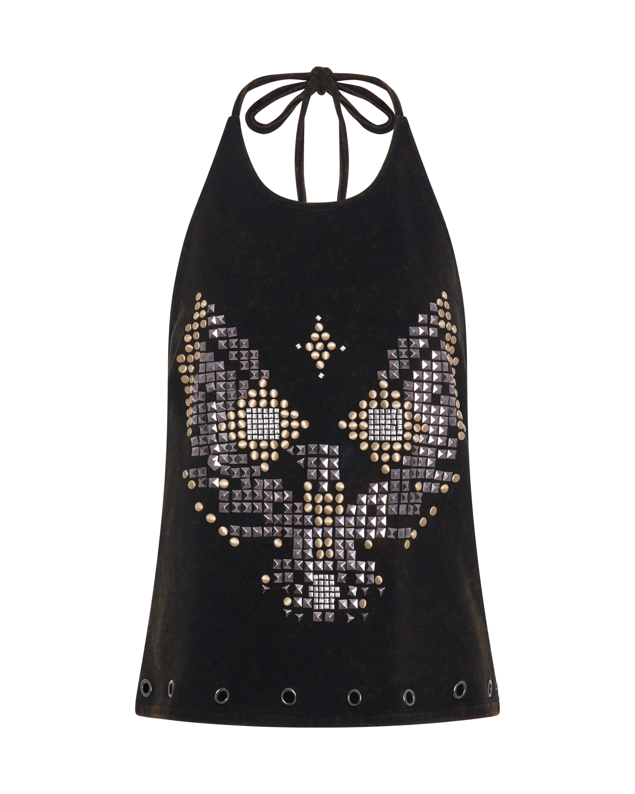 Studded Eagle Acid Wash Halter Top - Black Tobacco - Image 6