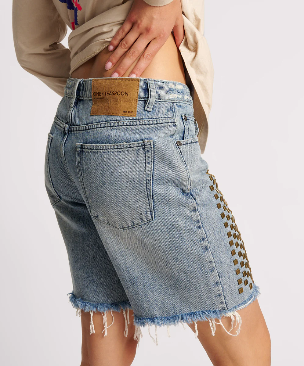Jacksons Mid Waist Wide Leg Studded Denim Shorts - Salty Dog - Image 6