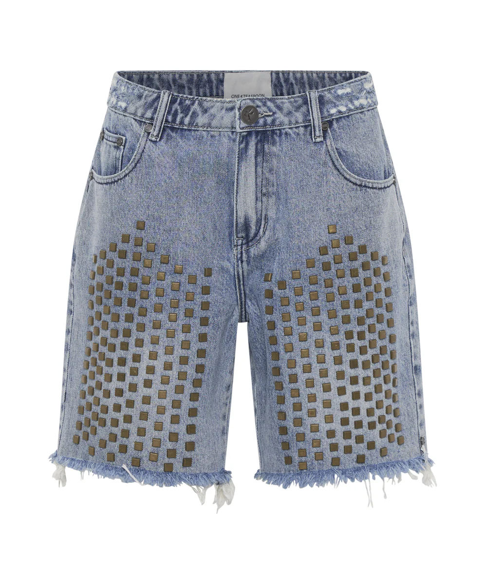 Jacksons Mid Waist Wide Leg Studded Denim Shorts - Salty Dog - Image 8