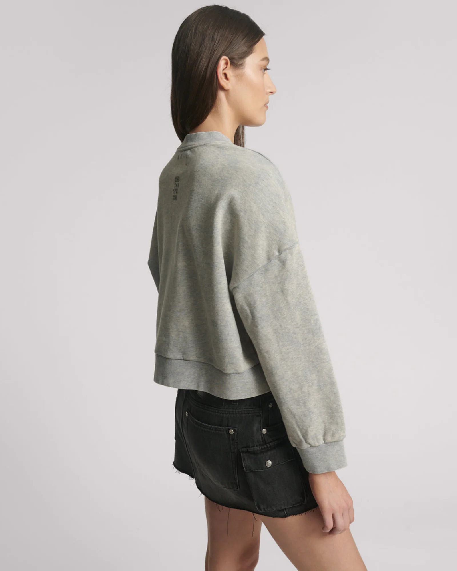 Studded Heart Grey Cropped Sweater - Grey Marl - Image 3