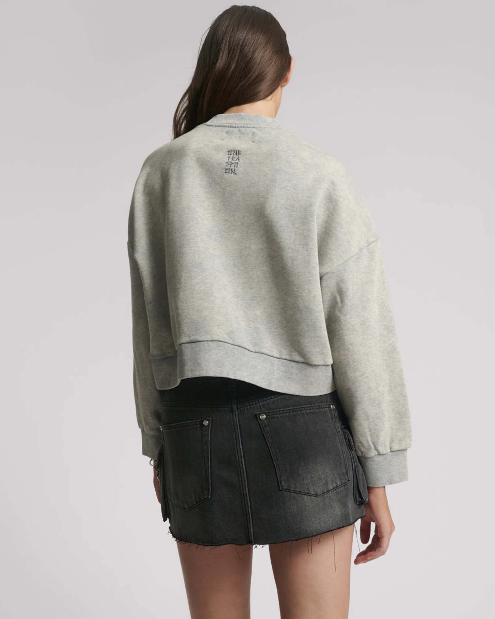 Studded Heart Grey Cropped Sweater - Grey Marl - Image 4