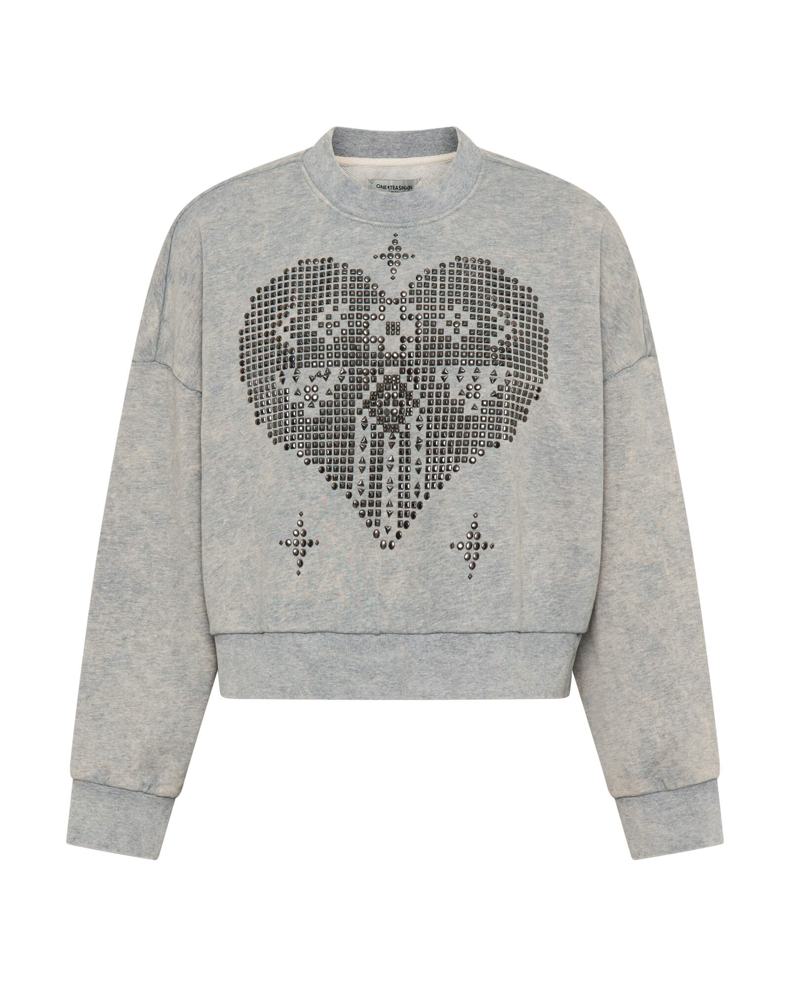 Studded Heart Grey Cropped Sweater - Grey Marl - Image 8