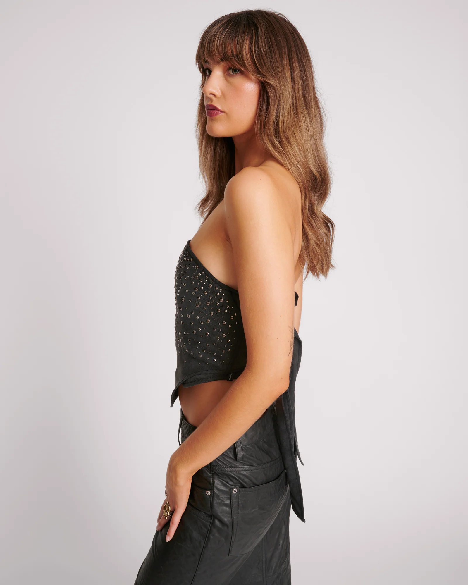 Studded Scarf Bustier Top - Black - Image 2