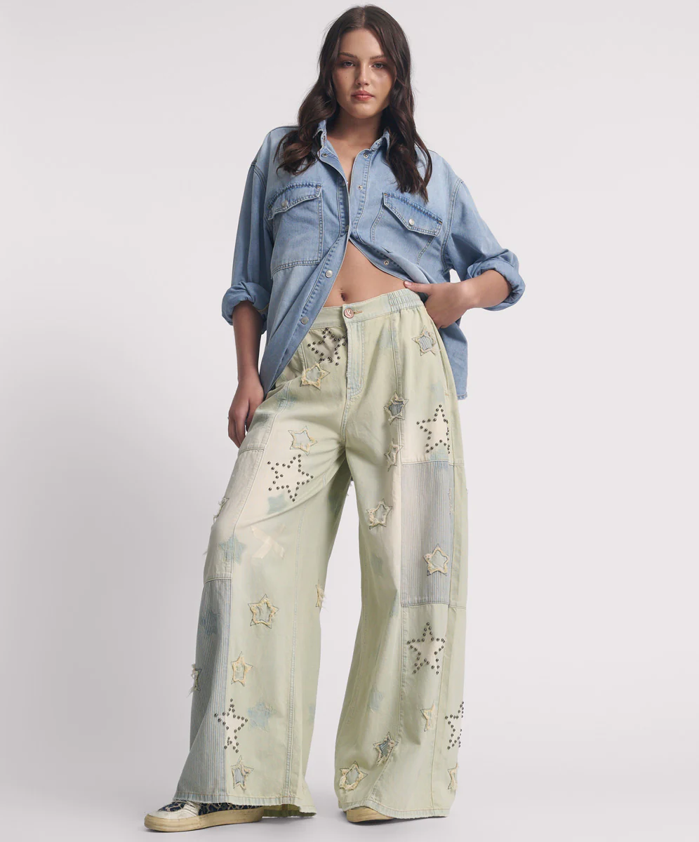 Palazzo Mid Waist Denim Jeans - SUNDAE - Image 3