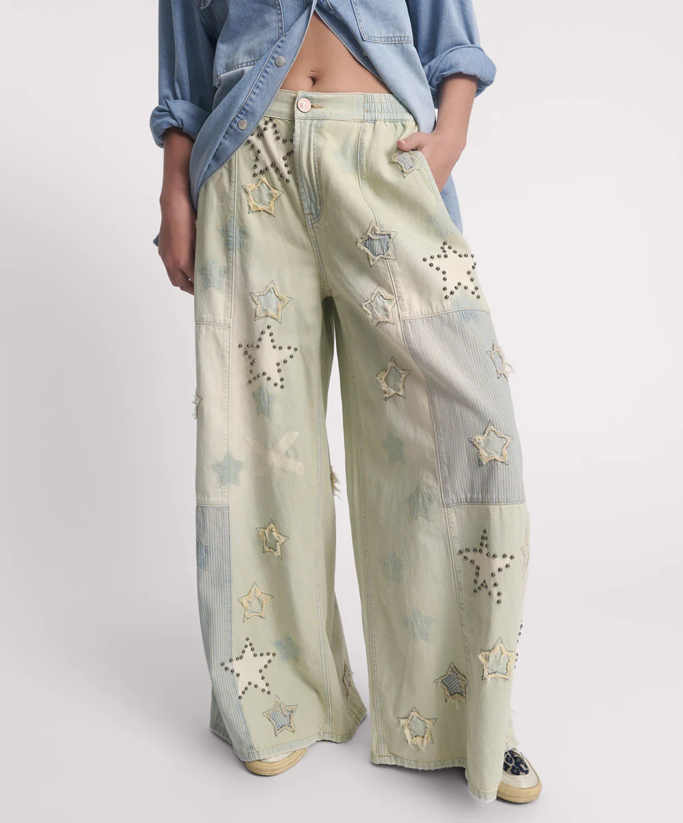 Palazzo Mid Waist Denim Jeans - SUNDAE - Image 4