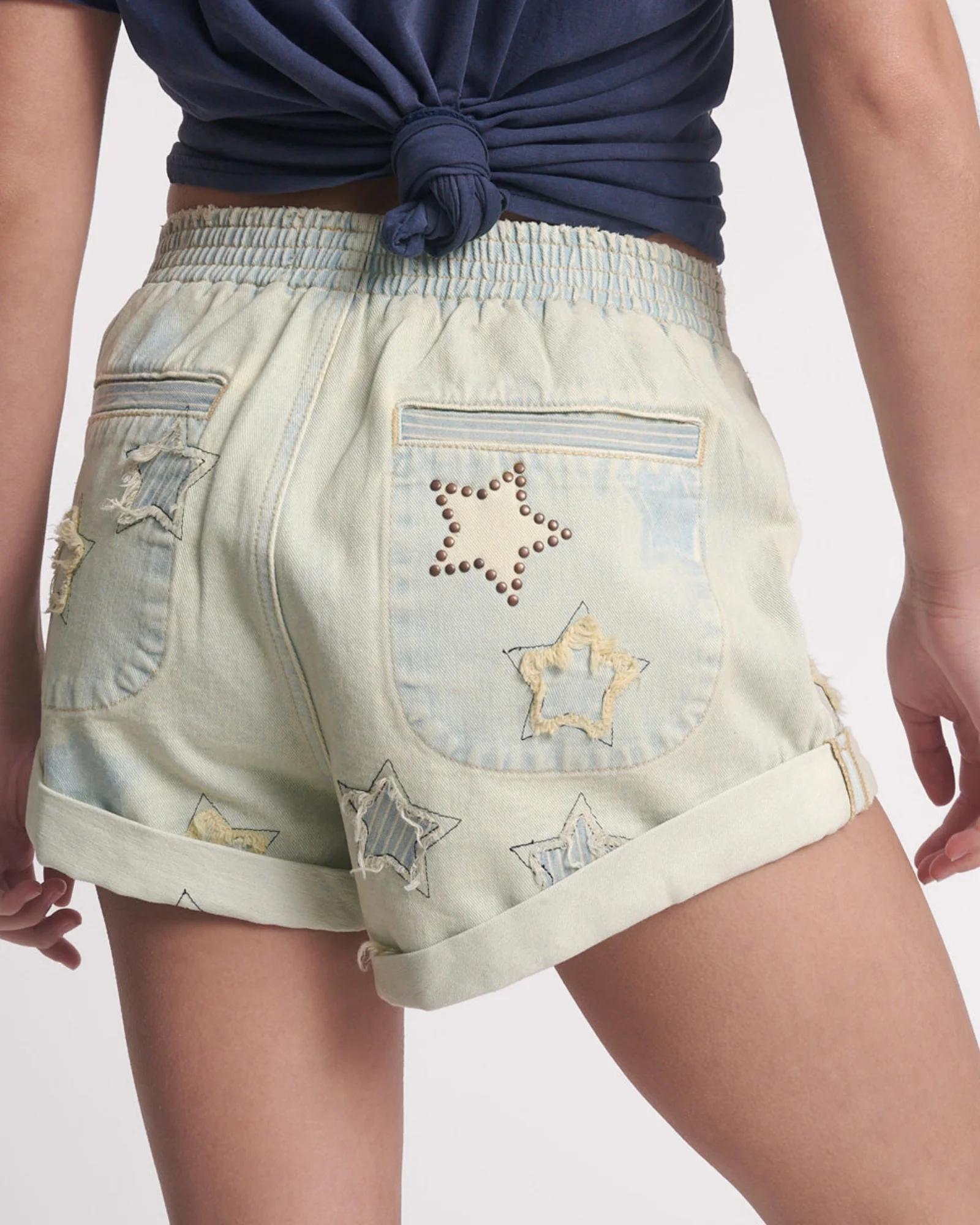 Hunters Elasticated Waist Boyfriend Denim Shorts - SUNDAE - Image 9