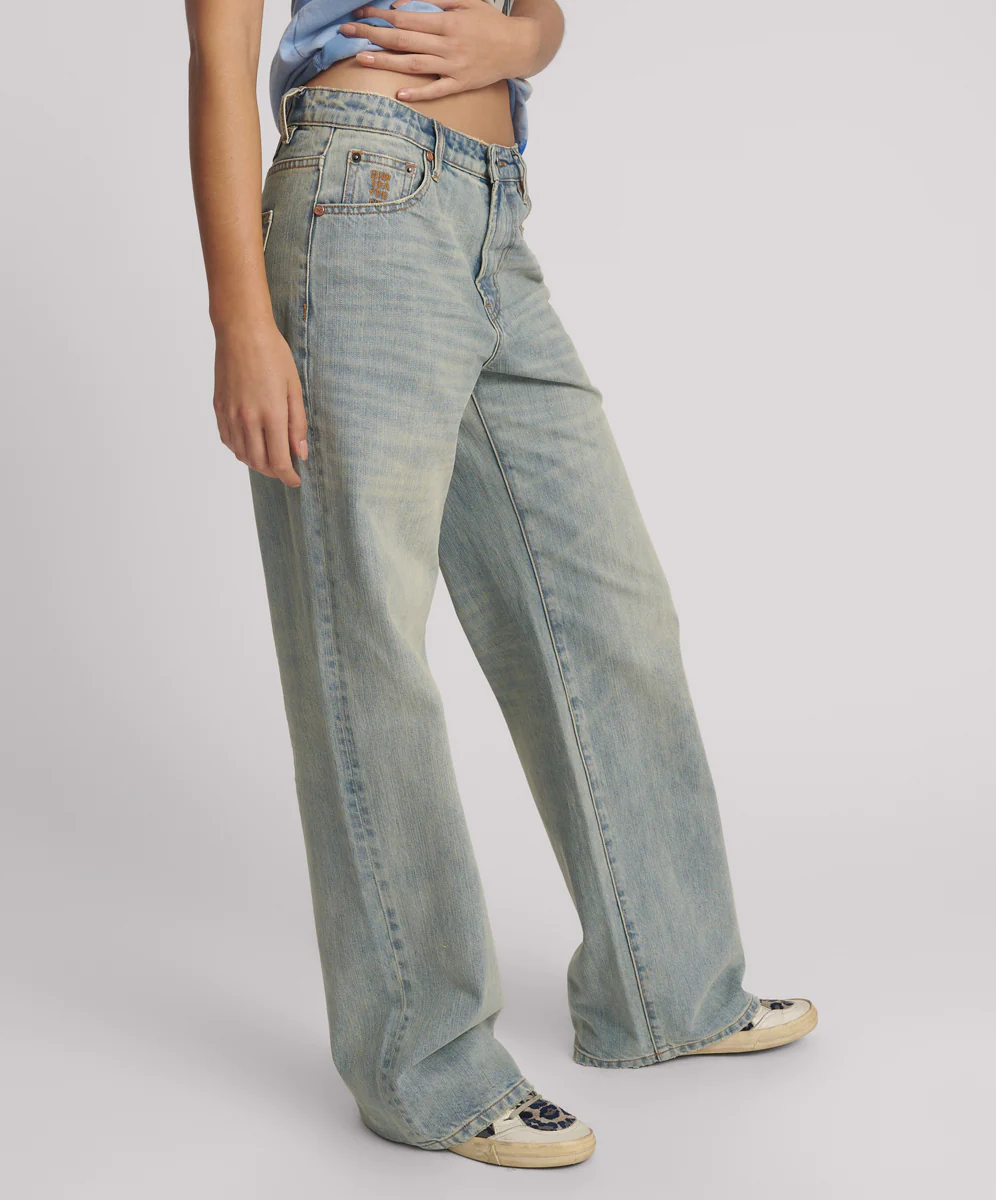 Low Riders Low Waist Wide Leg Denim Jeans - Sunkissed Blue - Image 5