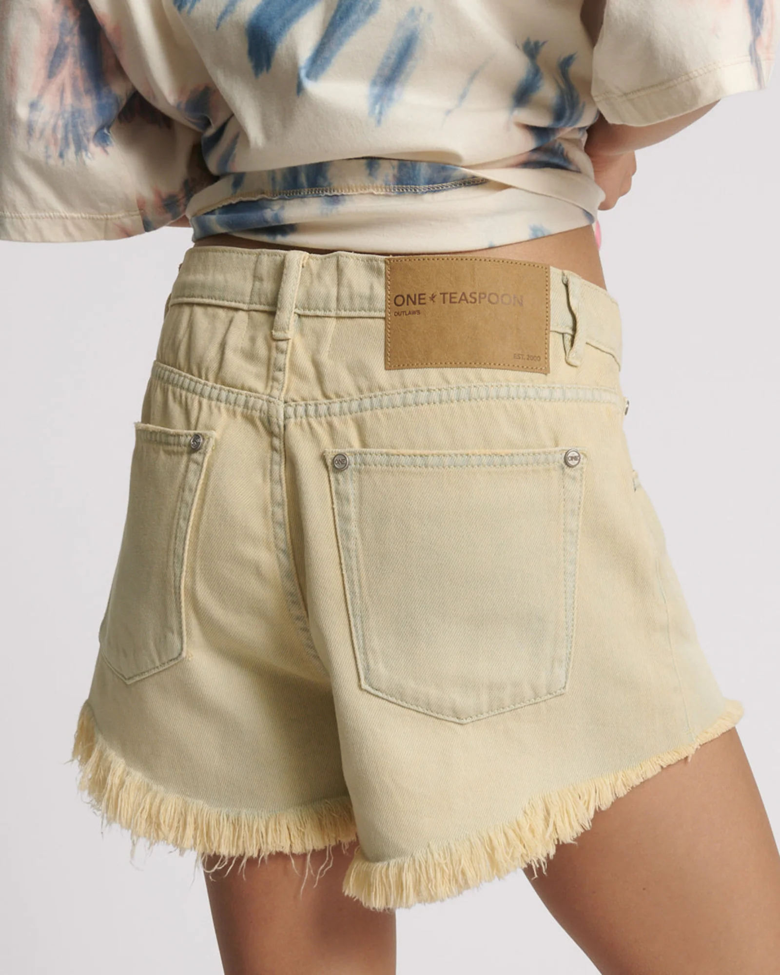 Outlaws Low Waist Mid Length Denim Shorts - Sunkissed Cream - Image 5