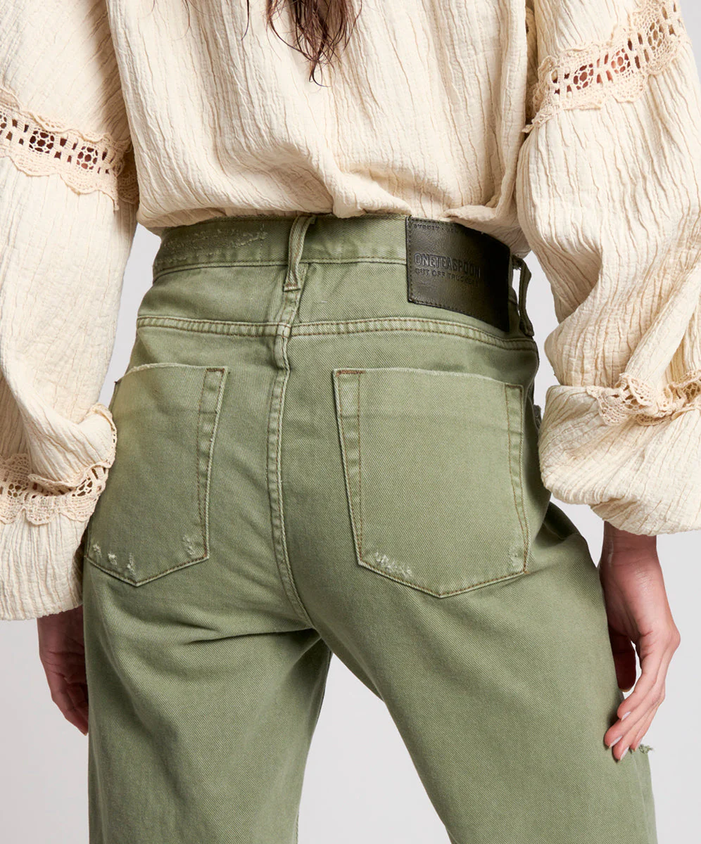 Long Truckers Mid Waist Long-Length Relaxed Denim Shorts - Super Khaki - Image 4