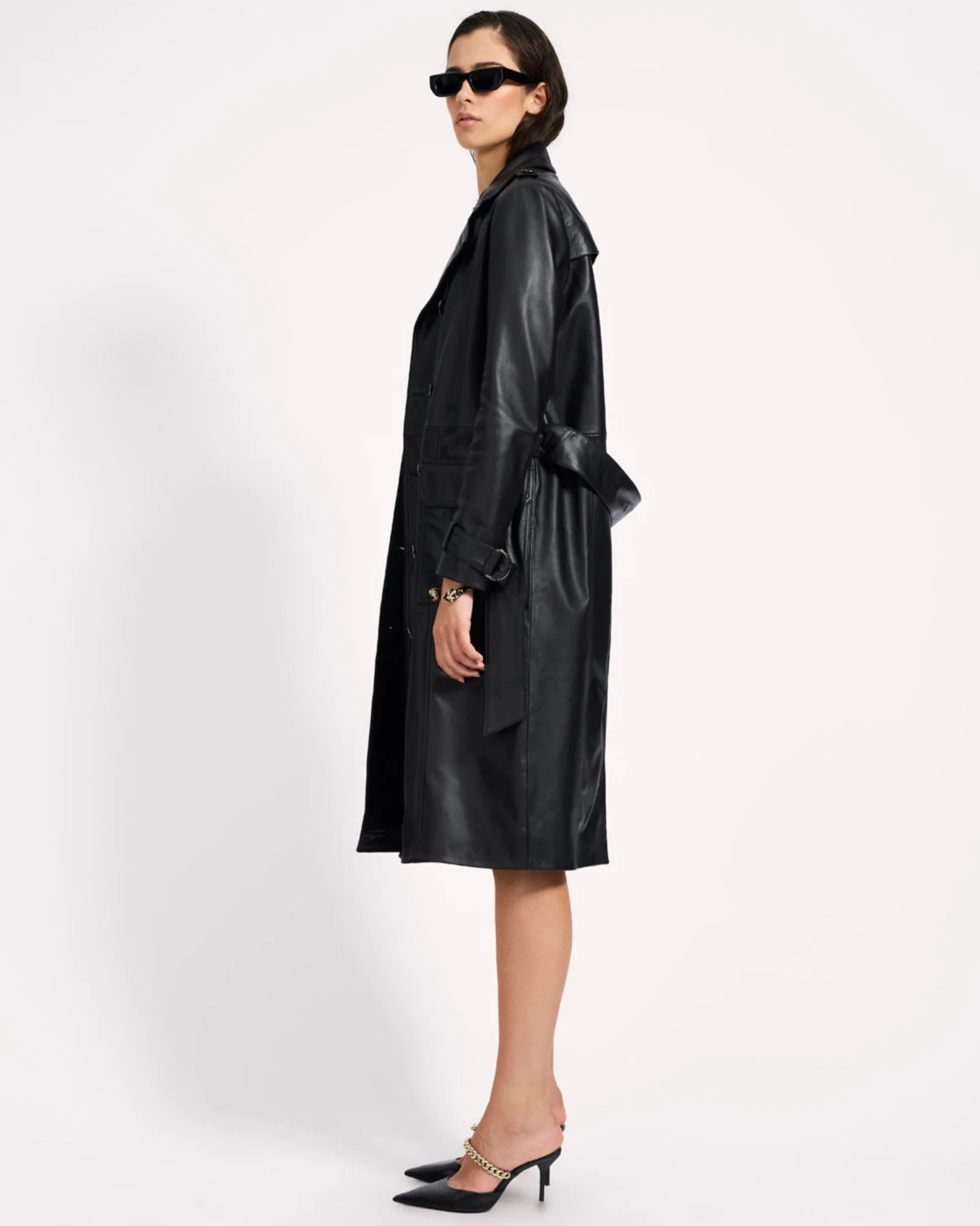 Supermodel Leather Trench Coat - Black - Image 4
