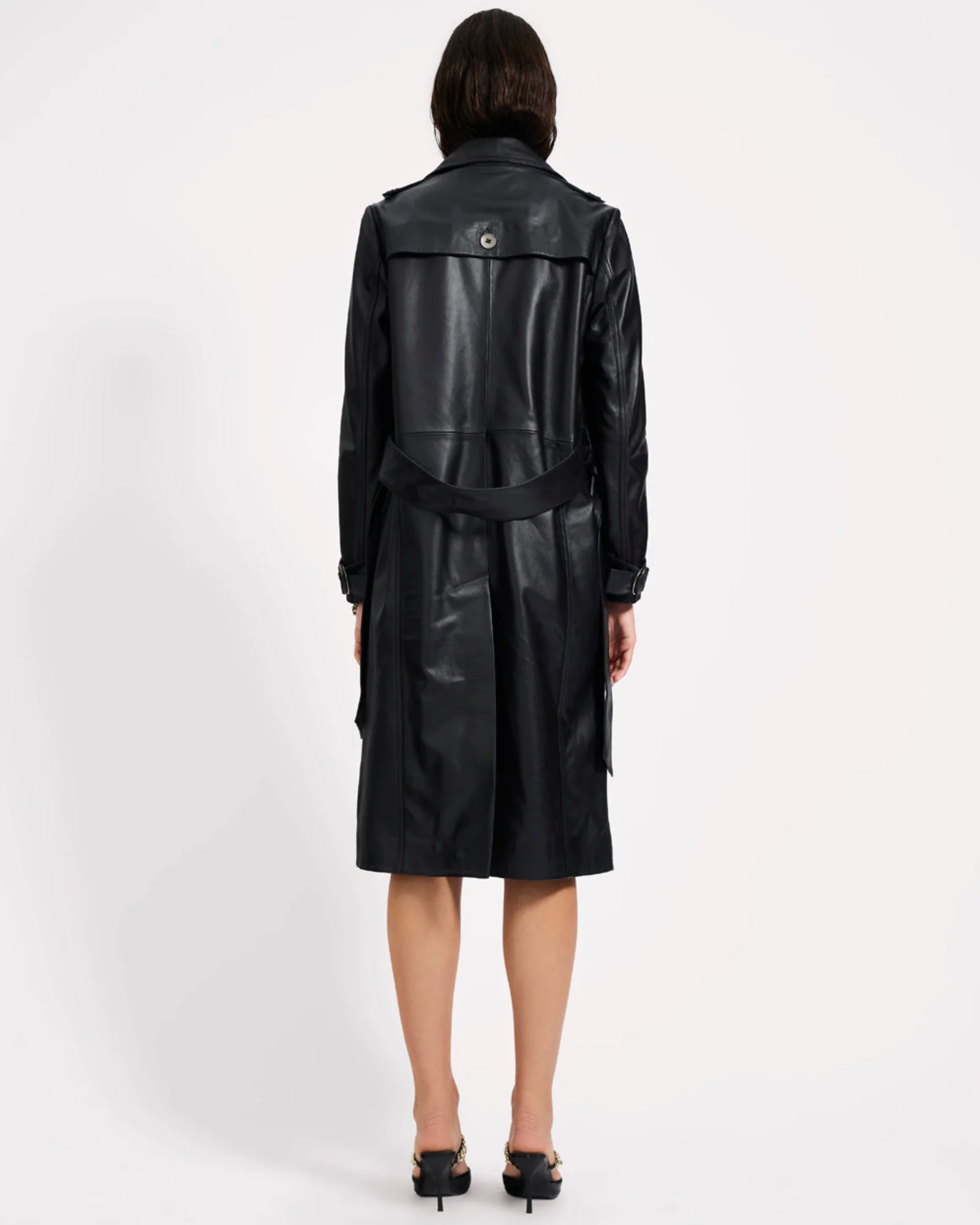 Supermodel Leather Trench Coat - Black - Image 5