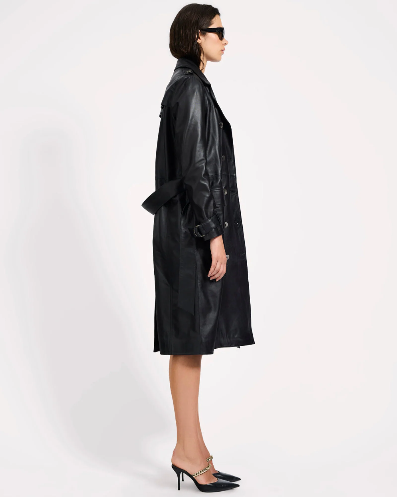Supermodel Leather Trench Coat - Black - Image 6