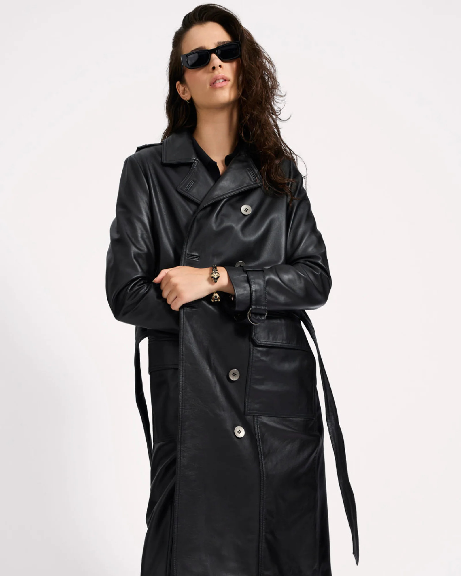 Supermodel Leather Trench Coat - Black - Image 8