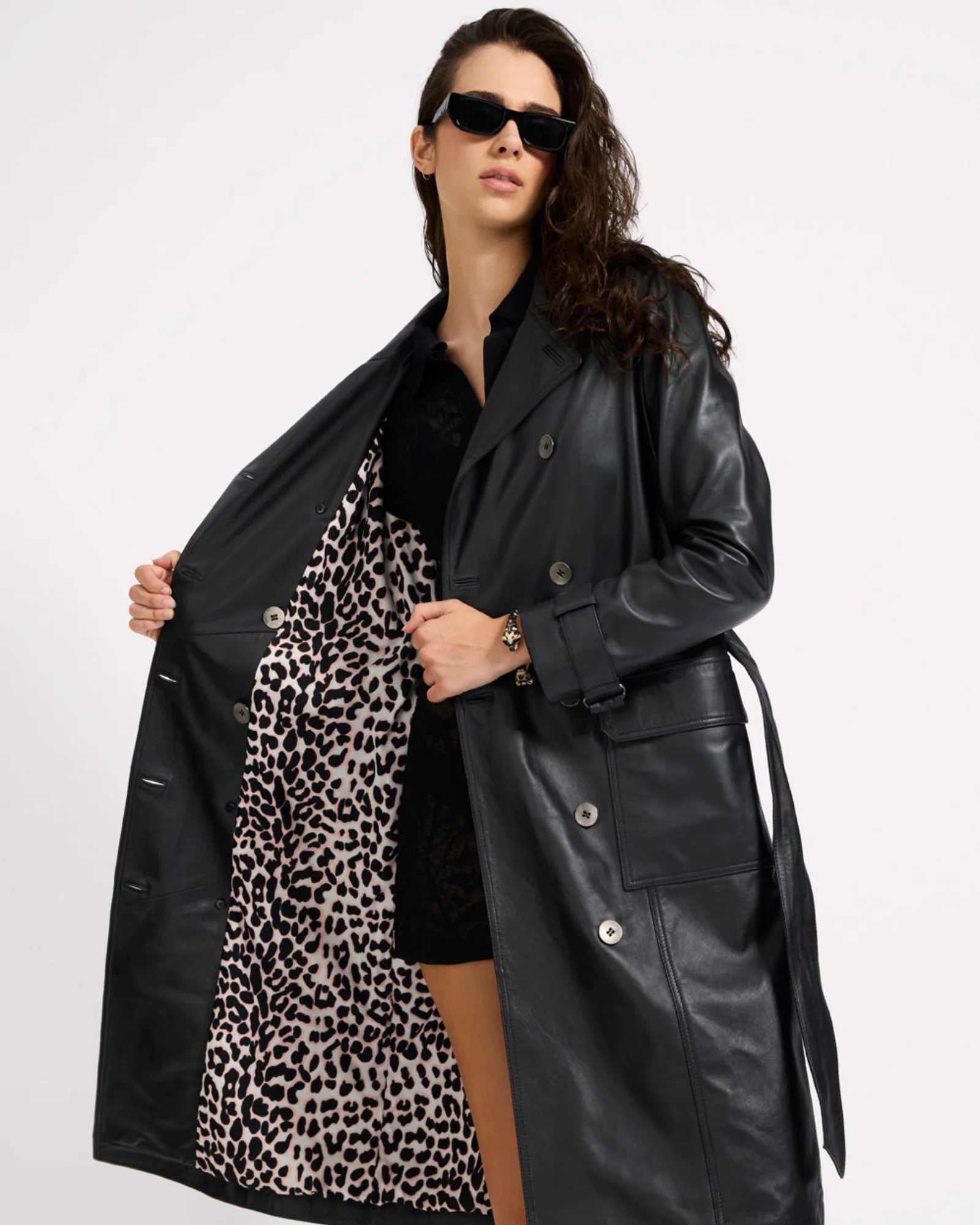 Supermodel Leather Trench Coat - Black - Image 9