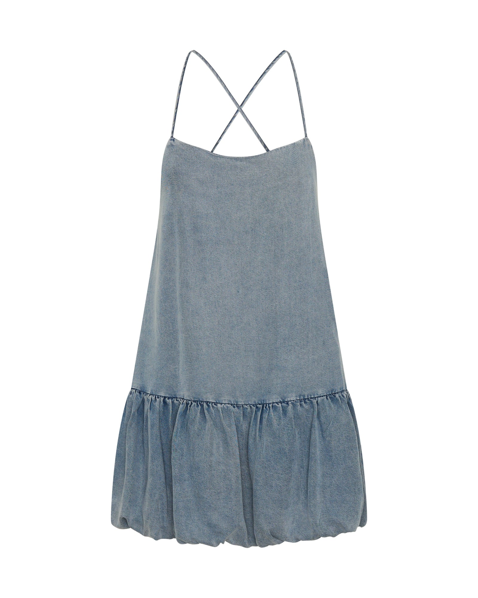Tencel Bubble Hem Mini Slip Dress - Washed Blue - Image 8