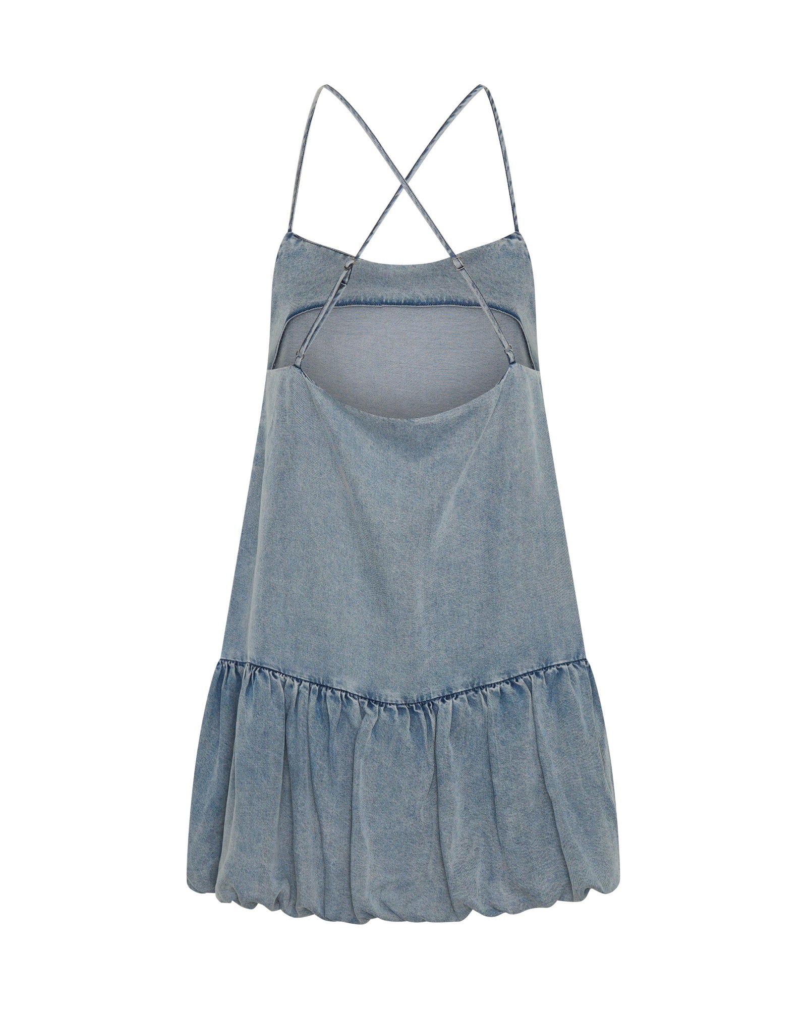 Tencel Bubble Hem Mini Slip Dress - Washed Blue - Image 9