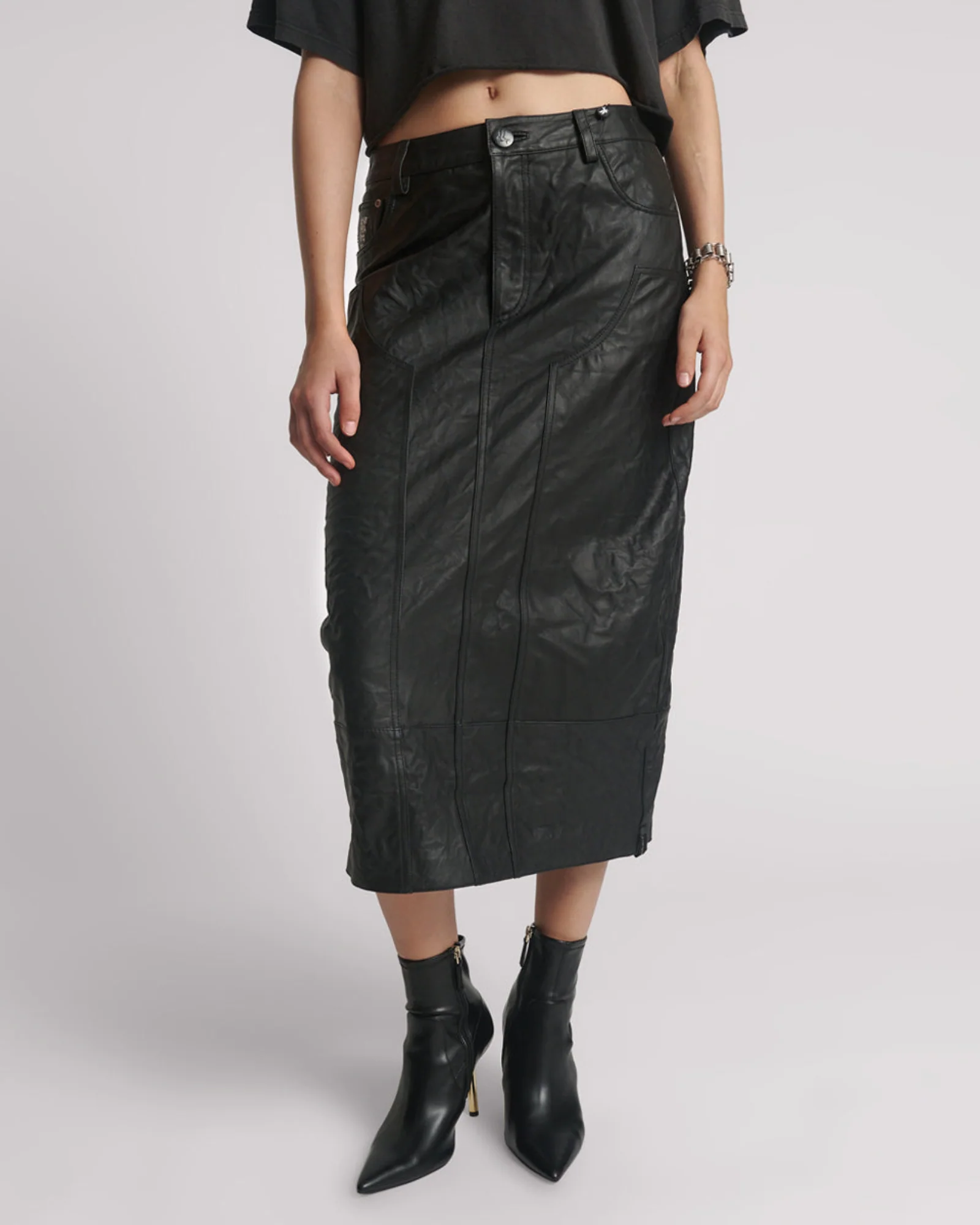Cassidy Leather Column Midi Skirt - Black - Image 2