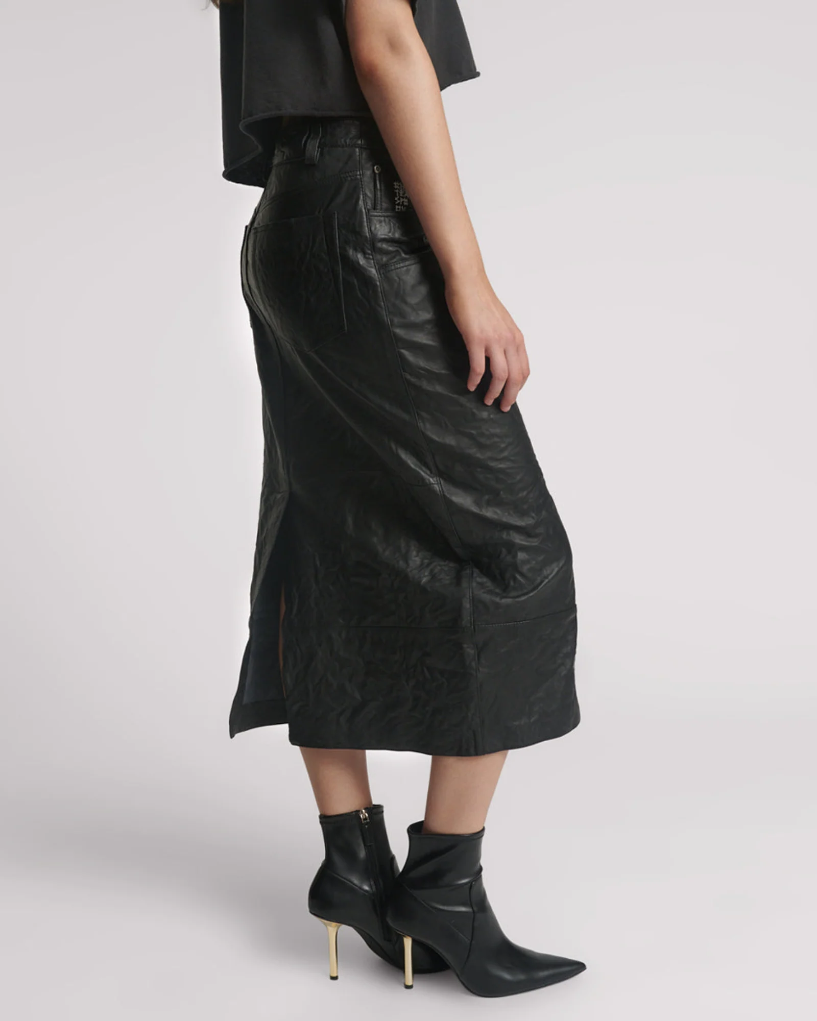 Cassidy Leather Column Midi Skirt - Black - Image 5