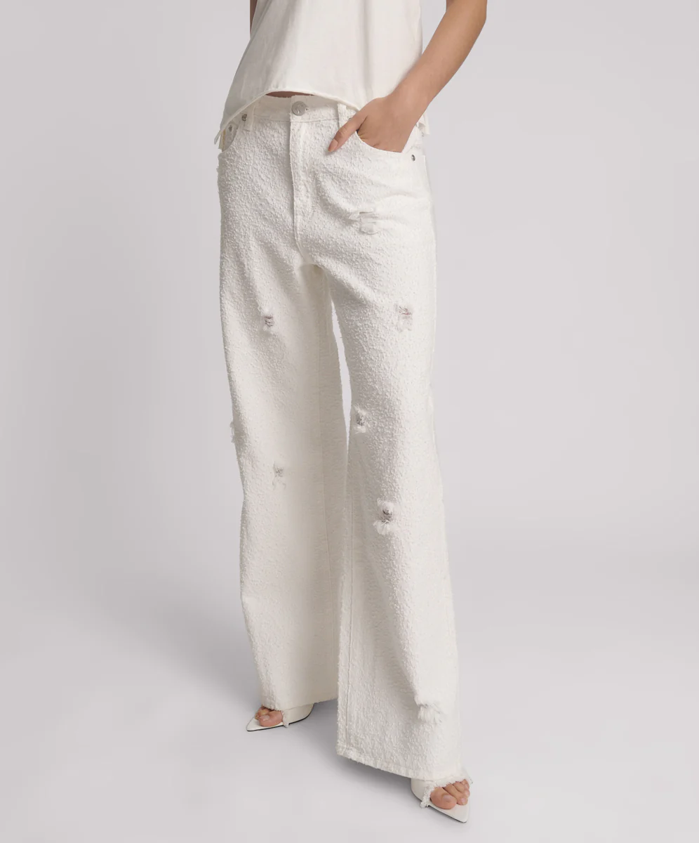 Jackson Mid Waist Wide Leg Denim Jeans - Textured White - Image 2