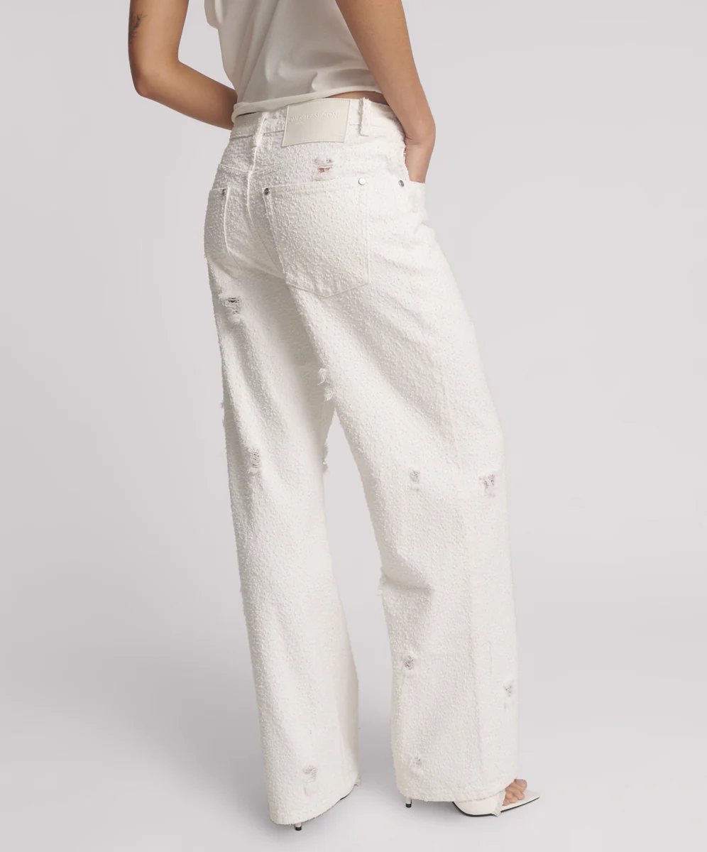 Jackson Mid Waist Wide Leg Denim Jeans - Textured White - Image 5