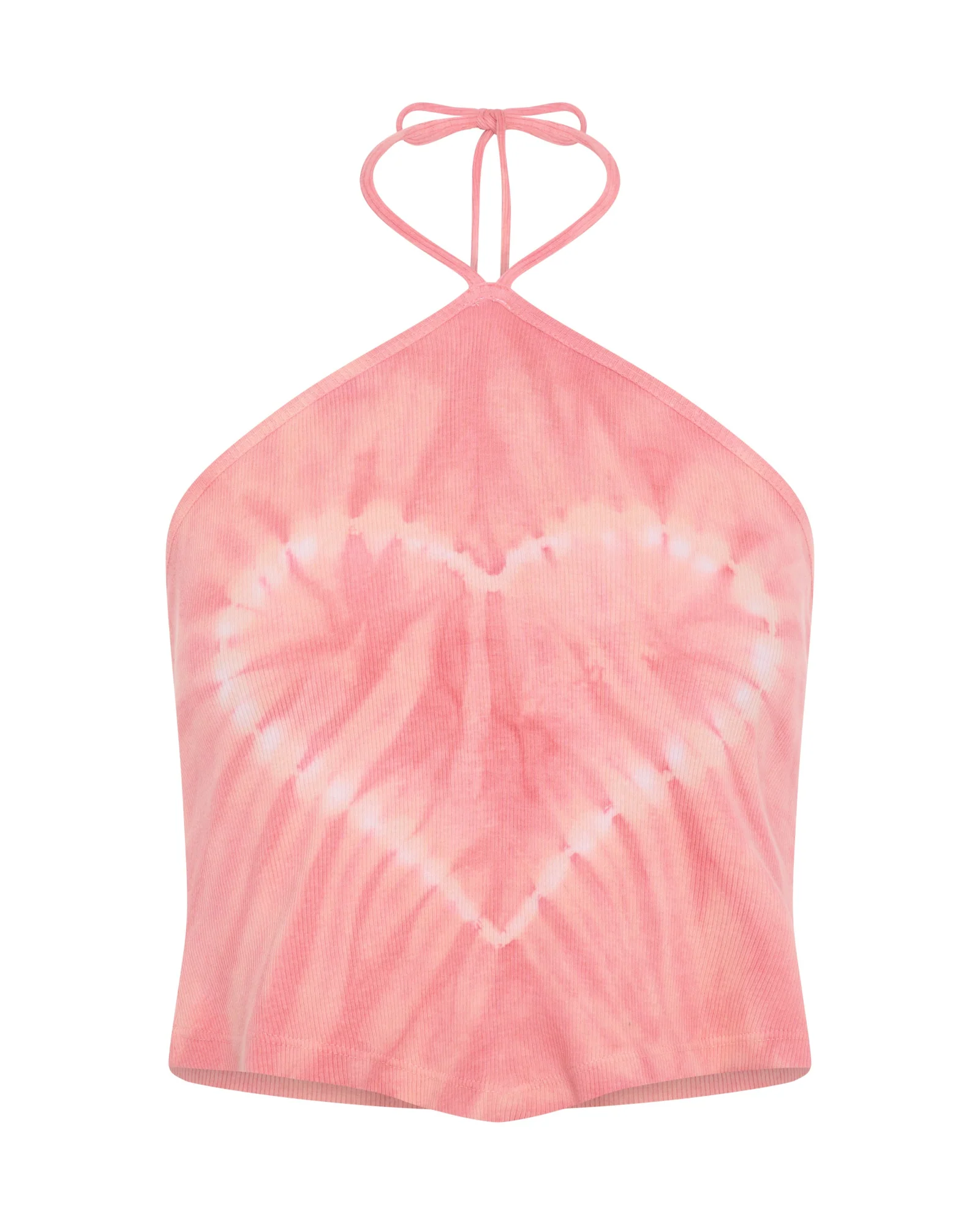 Tie Dye Heart Cropped Halter Neck Top - Pink - Image 6