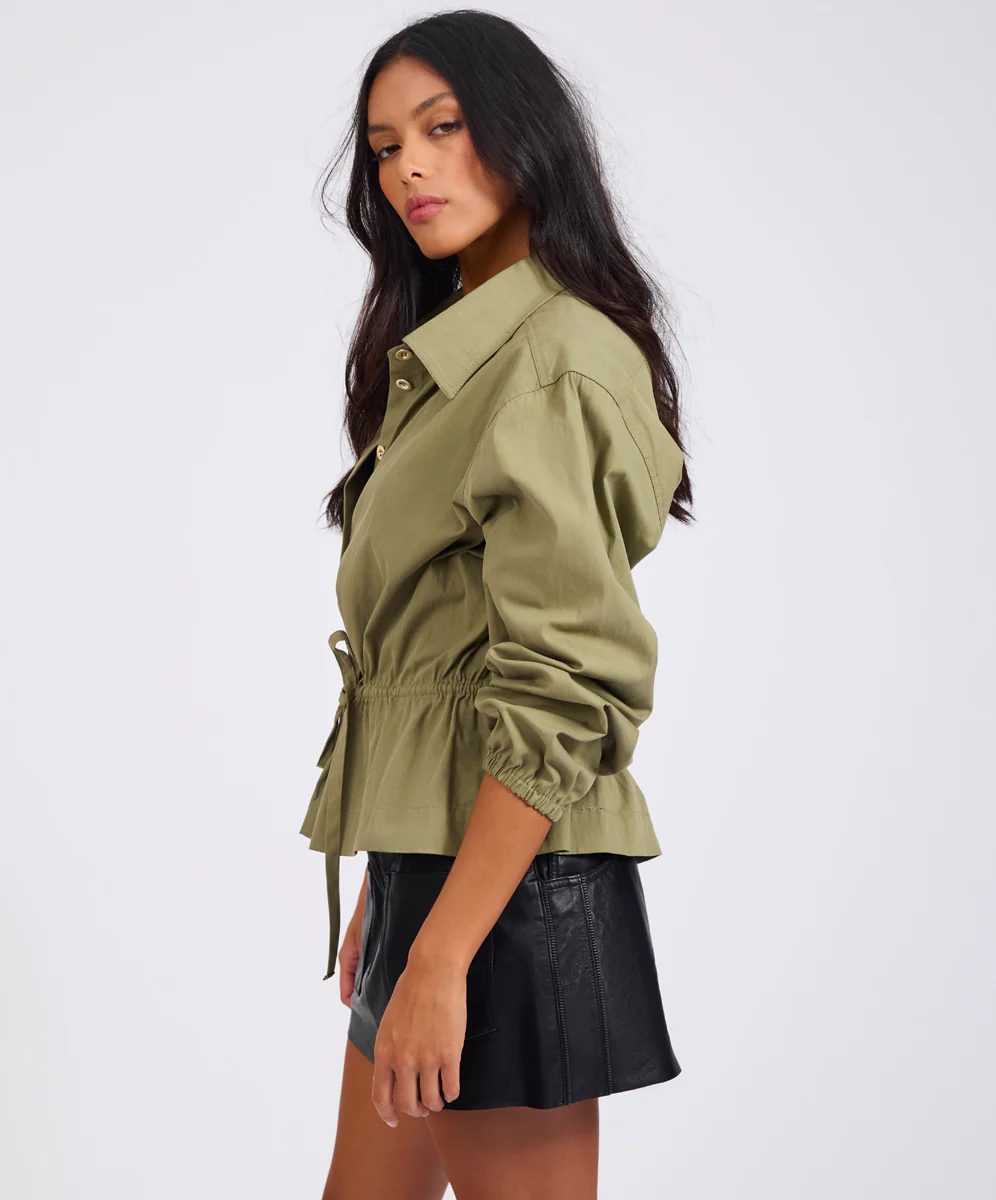 Tie Waist Cotton Shirt - Khaki - Image 6