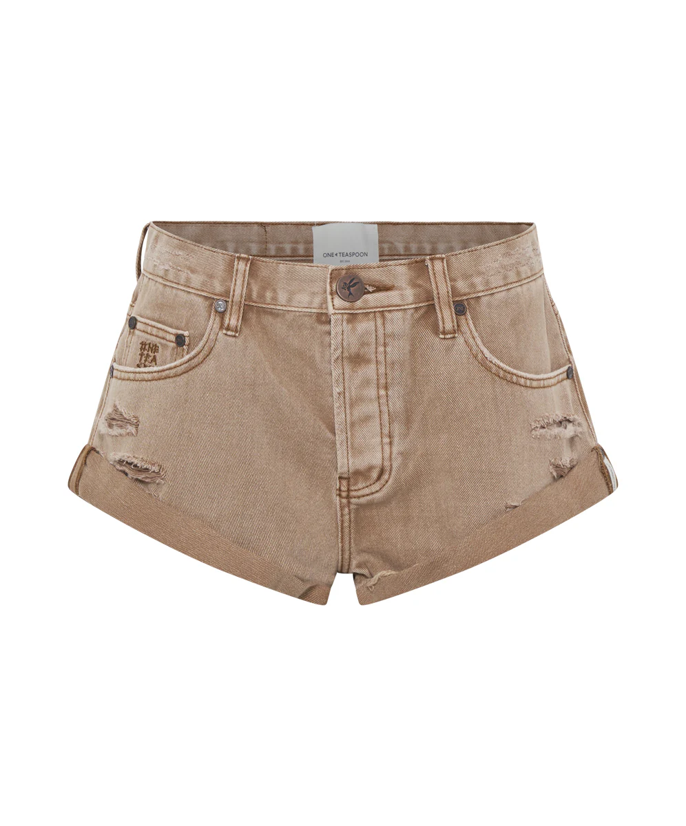 Bandits Low Waist Denim Shorts - Tobacco Brown - Image 9