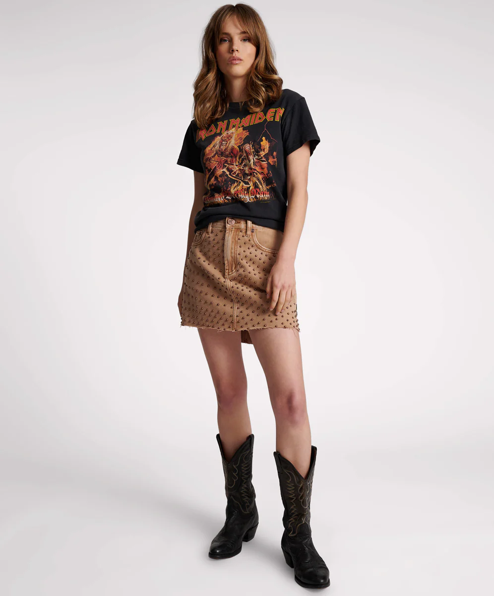 TOBACCO HAND STUDDED 2020 MINI HIGH WAIST DENIM SKIRT - Image 7
