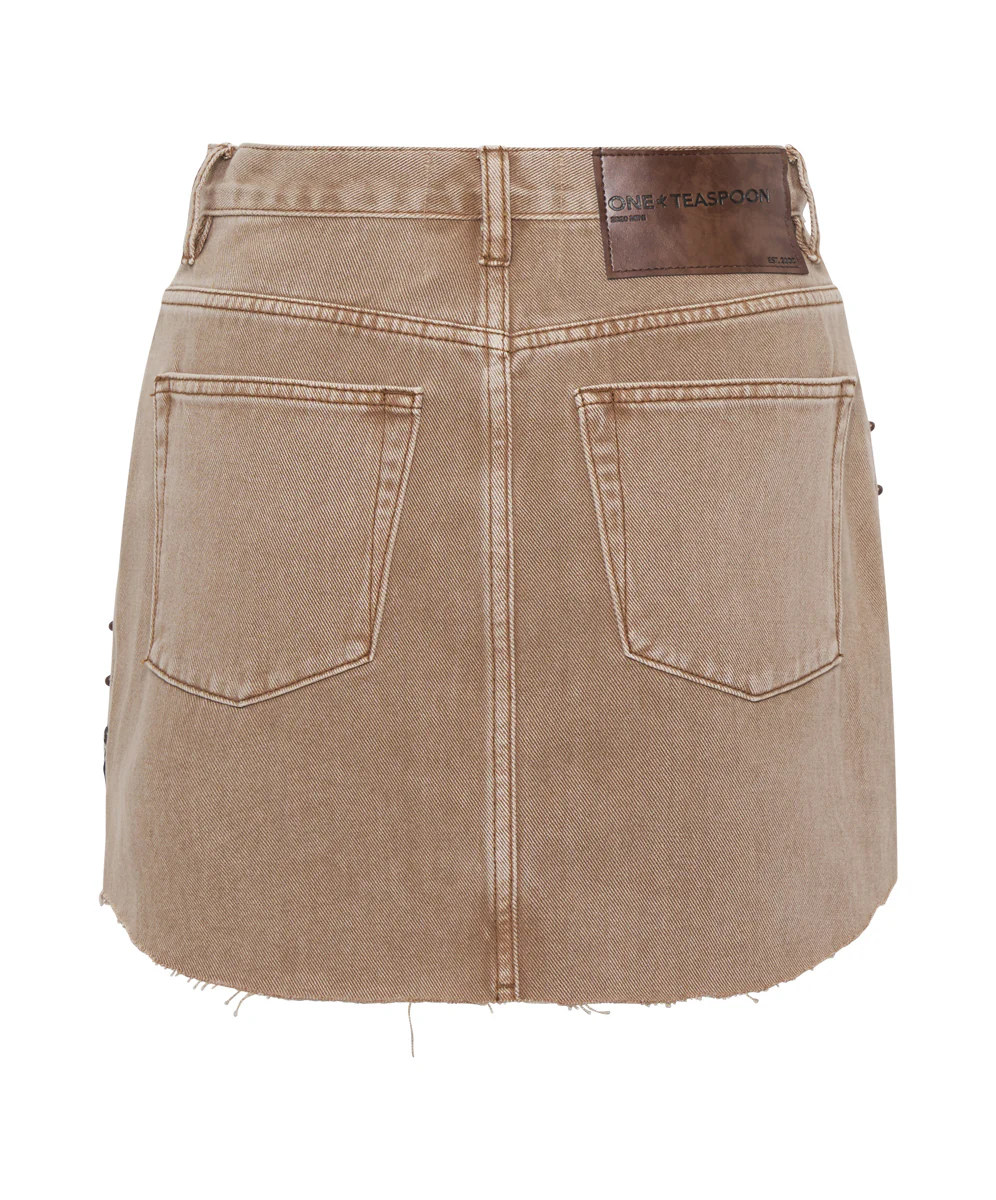TOBACCO HAND STUDDED 2020 MINI HIGH WAIST DENIM SKIRT - Image 9