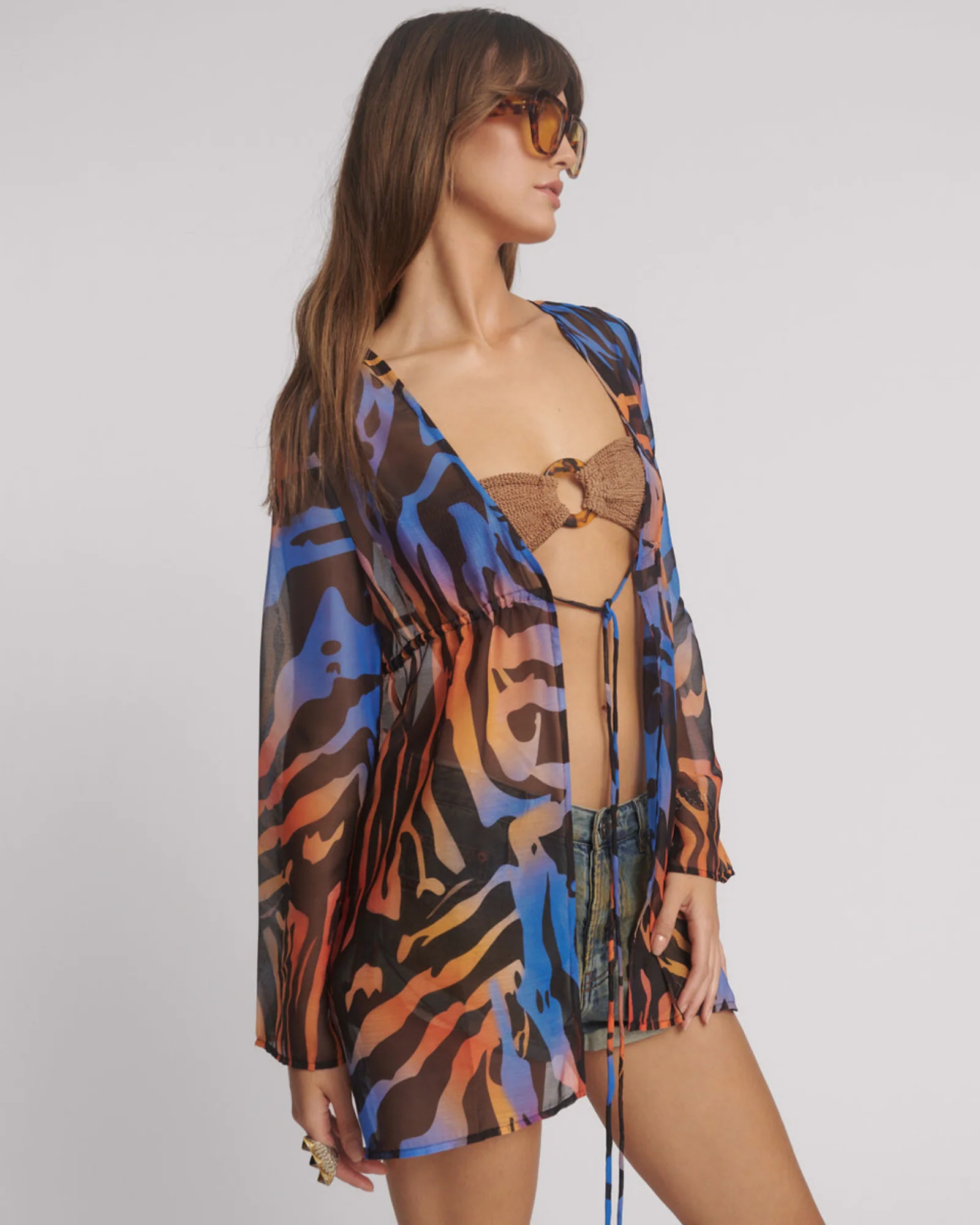Tropical Chiffon Beach Cover Up Tie Top - Multi - Image 4
