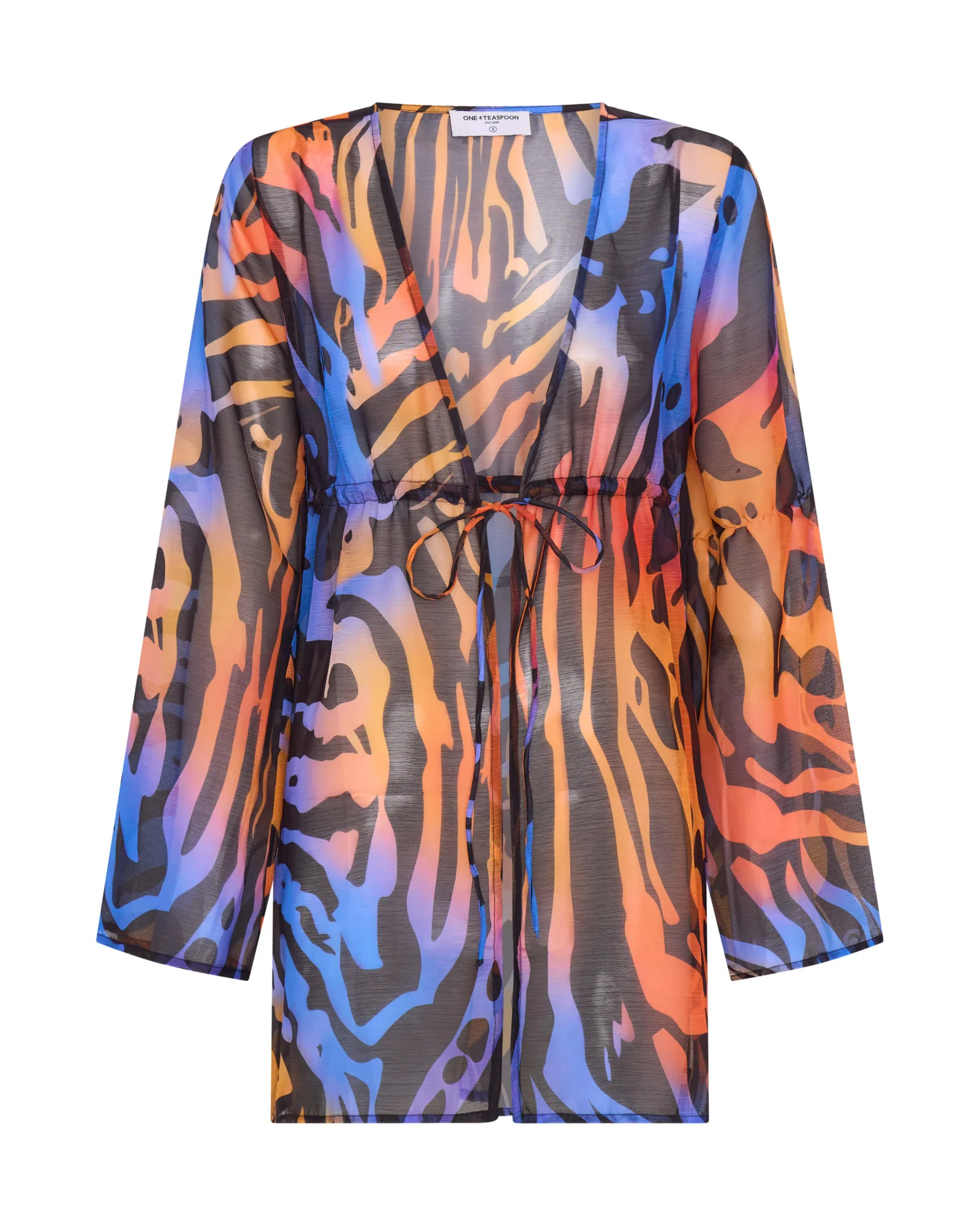 Tropical Chiffon Beach Cover Up Tie Top - Multi - Image 6