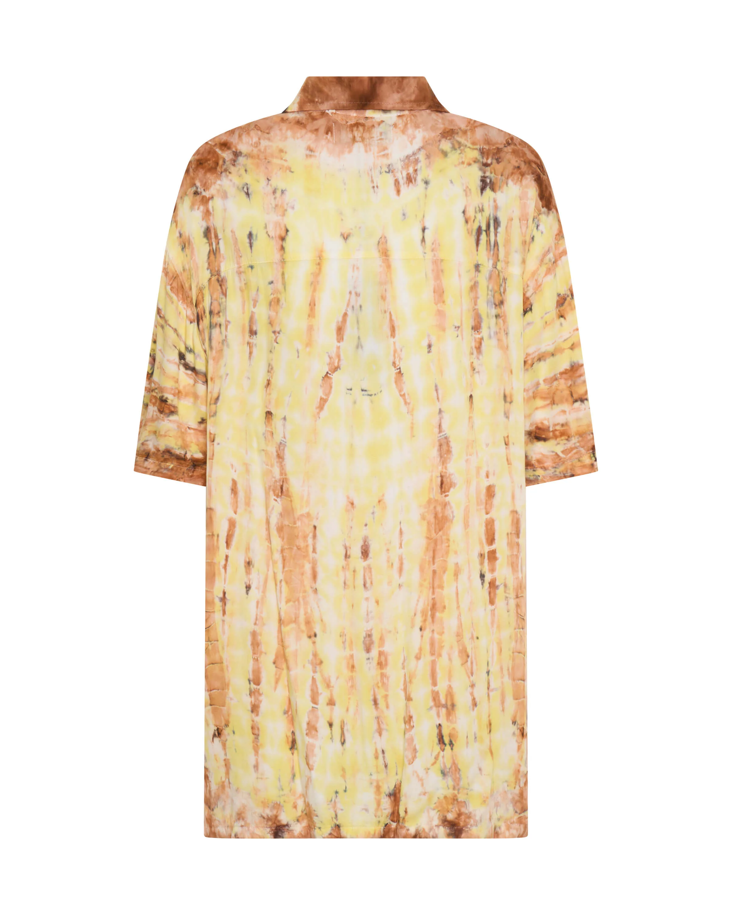 Tropical Satin Hand Printed Short Sleeve Shirt - Yellow - Image 8