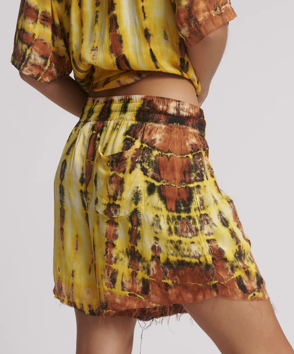 Tropical Satin Hand Printed Shorts - Yellow - Image 5