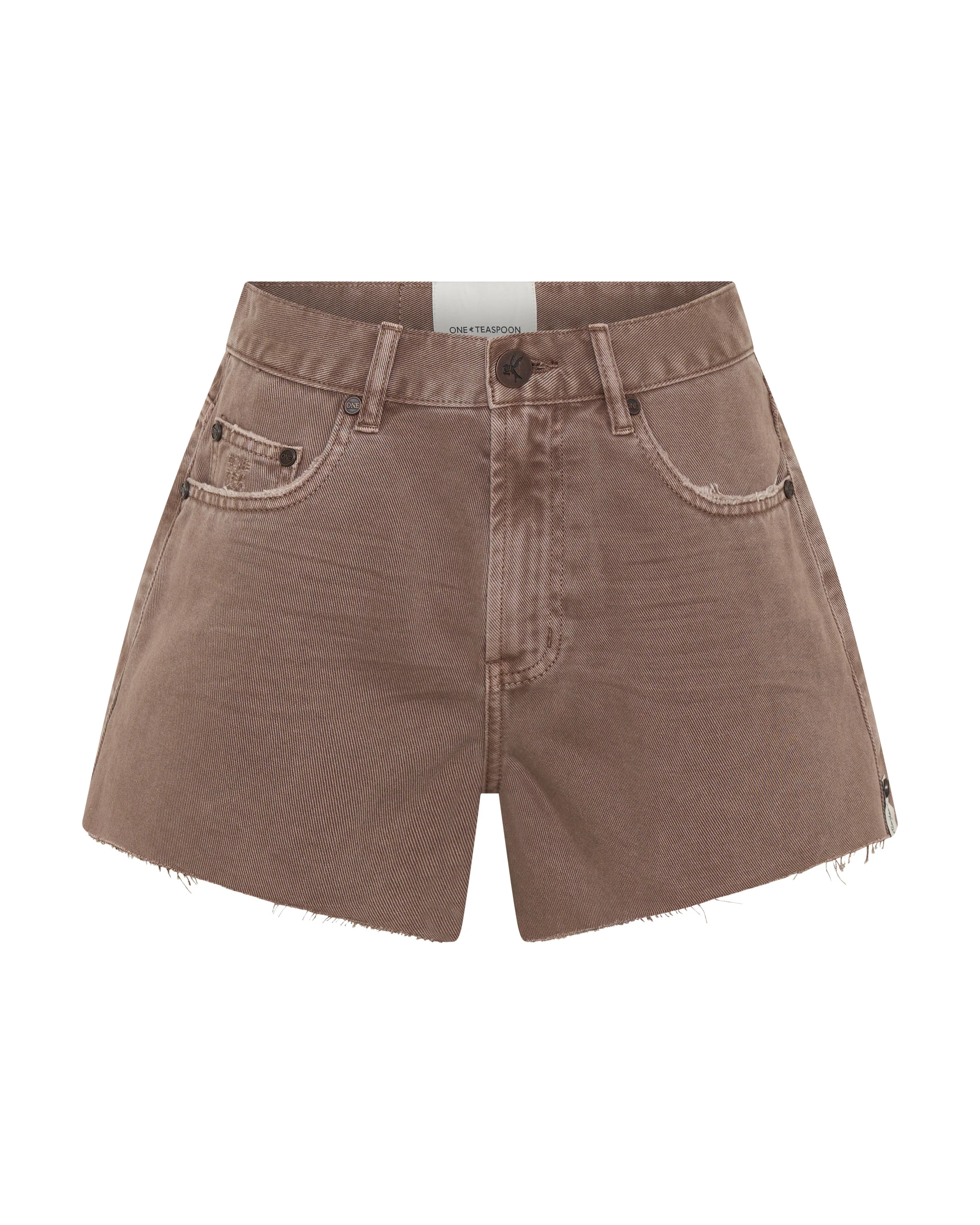 Truckers Mid Waist Denim Shorts - Espresso Brown - Image 10
