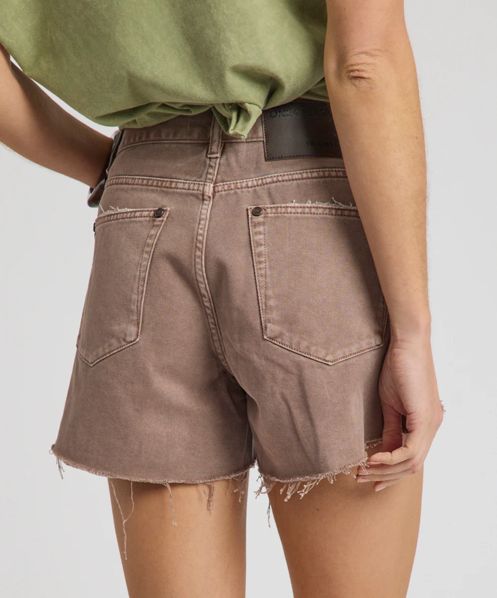 Truckers Mid Waist Denim Shorts - Espresso Brown - Image 6